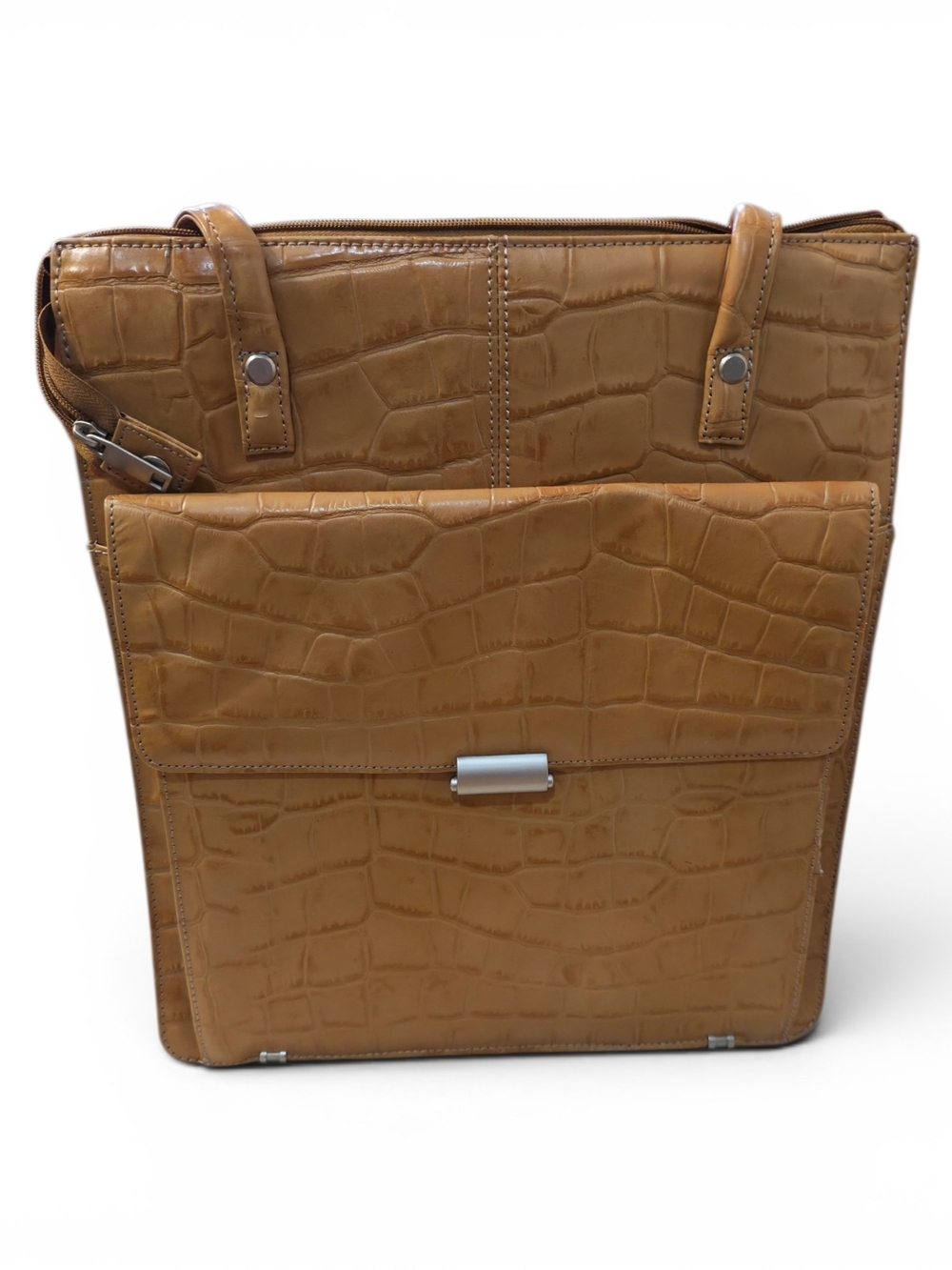 Wilsons Leather Croc-Embossed Attache in Camel Brown